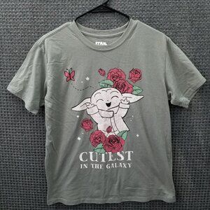 Mad Engine Starwars Cutest in the Galaxy Gray Baby Yoda T Shirt Womens L